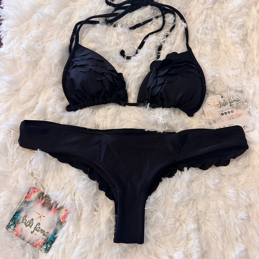 Black Bikini Set with Scallop Details